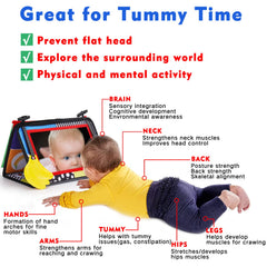 Thremhoo crinkle book attached to mirror invites tactile play.