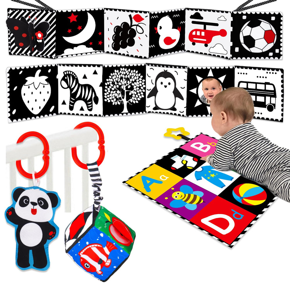 Thremhoo four-piece black-and-white baby toy set for newborn sensory play