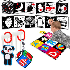 Thremhoo four-piece black-and-white baby toy set for newborn sensory play