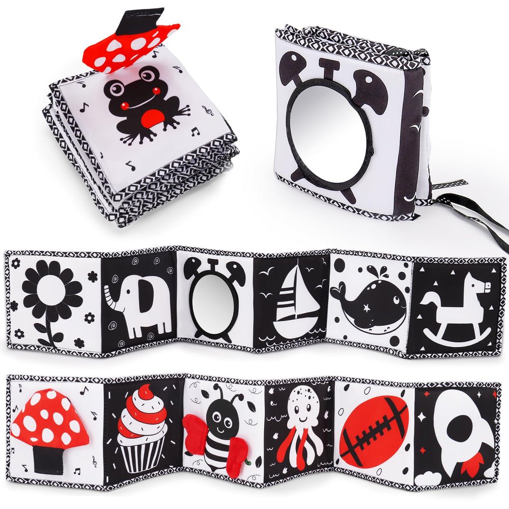 Thremhoo high-contrast soft book with mirror engages baby's gaze