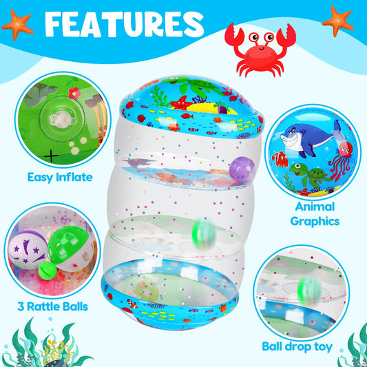 Thremhoo inflatable rolling toy with sea and land animals for sensory play.