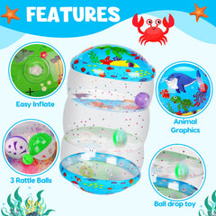 Thremhoo inflatable rolling toy with sea and land animals for sensory play.
