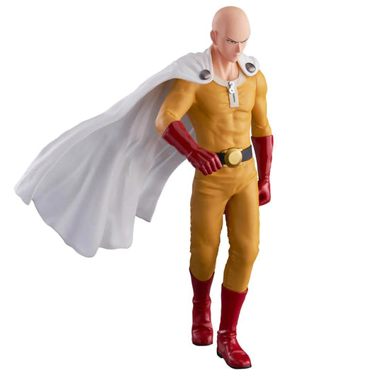 Thunder Tech Saitama yellow-suit figure angled pose for impressive shelf presence.