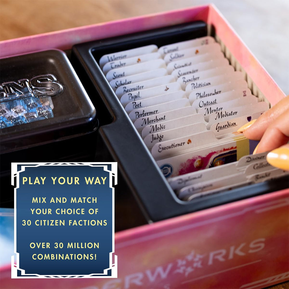 Thunderworks Games Citizens of The Spark players around a table crafting clever combos.