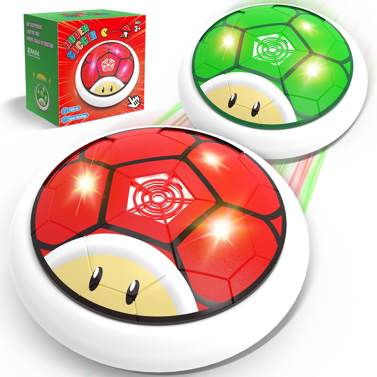 Thusine hover soccer ball in action with LED lights for indoor play