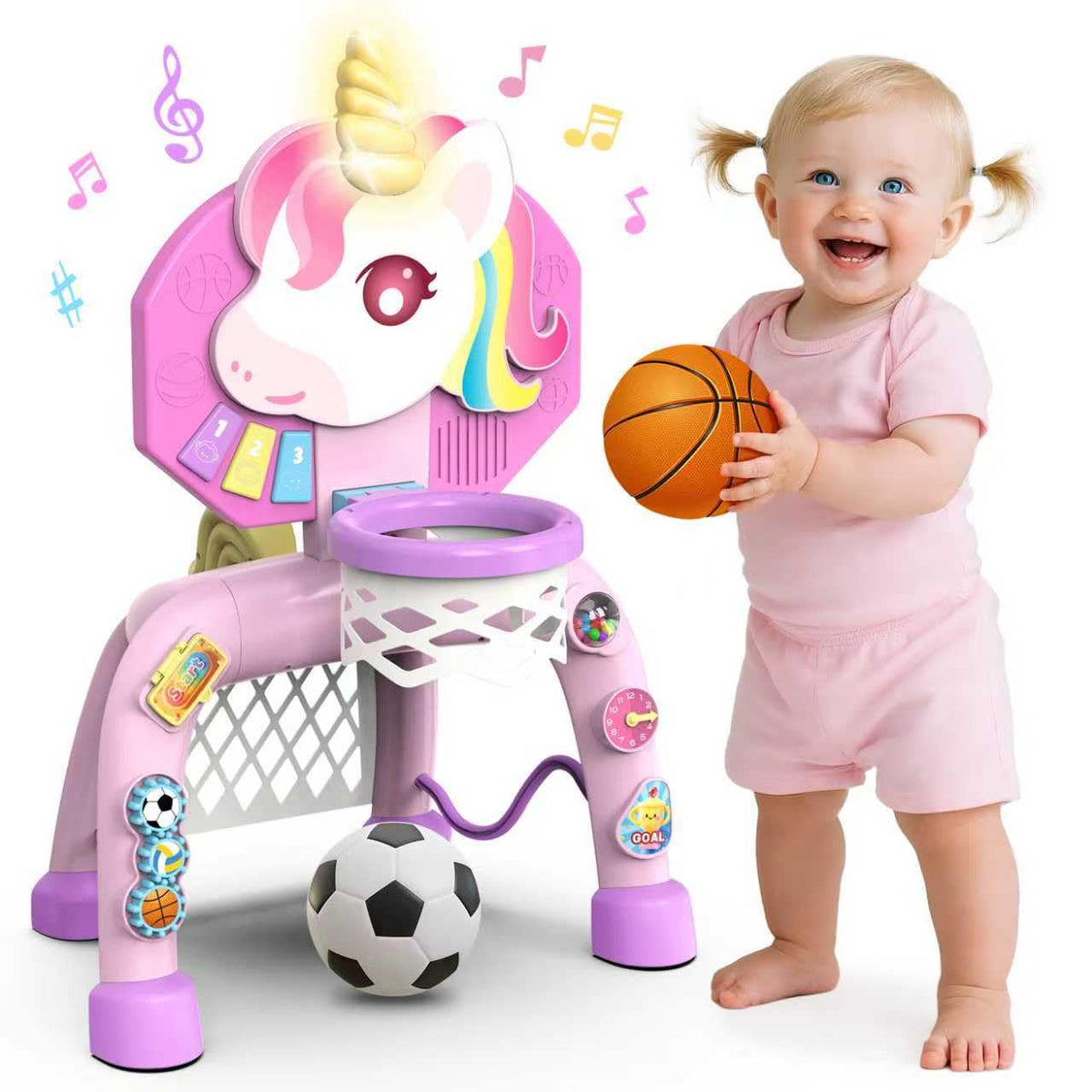 Thusine toddler basketball hoop with bright lights promotes active play and coordination.