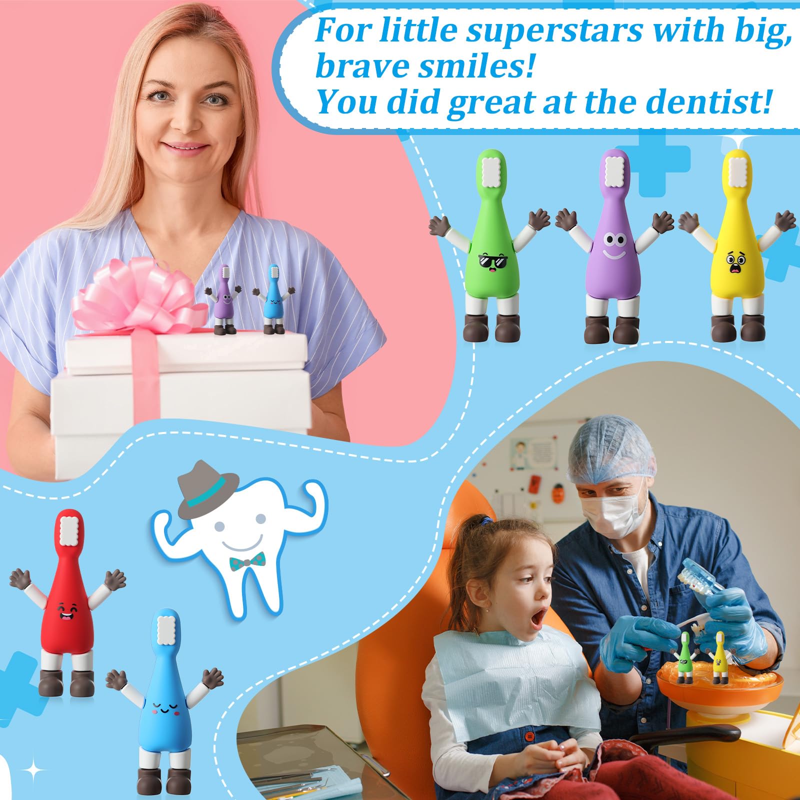 Thyle mini toothbrush figures in blue attract attention in treatment rooms