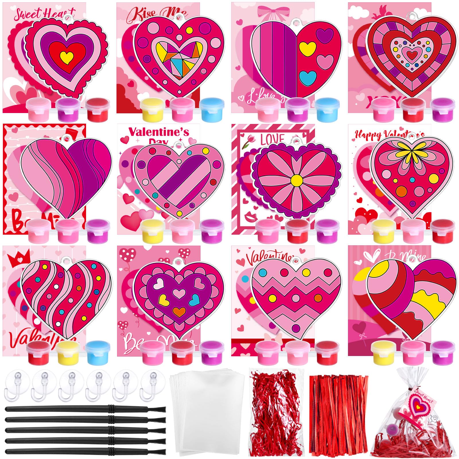Thyle Valentine heart suncatchers design set displayed for window display and classroom sharing