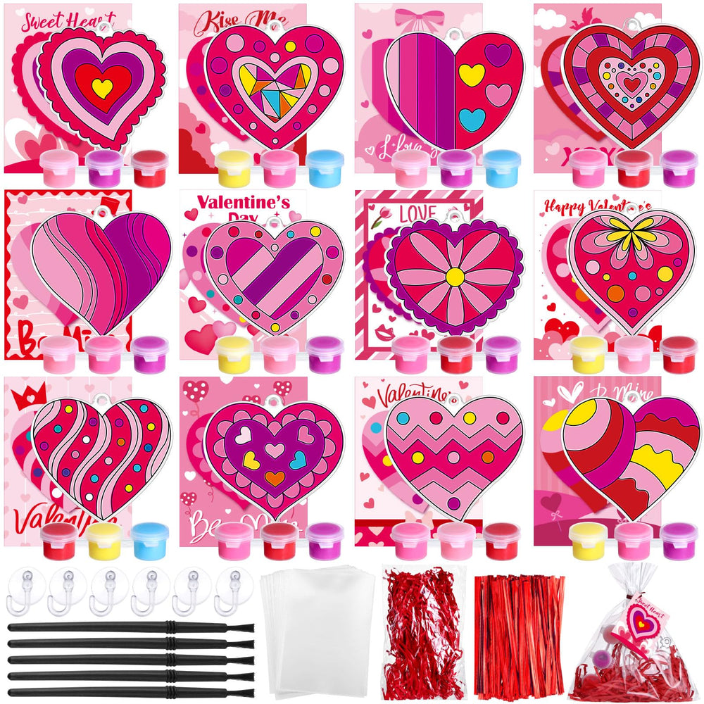Thyle Valentine heart suncatchers design set displayed for window display and classroom sharing