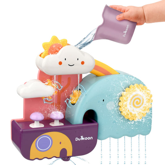 TI-TOO baby bath toy with waterwheel under a cloud for early science exploration