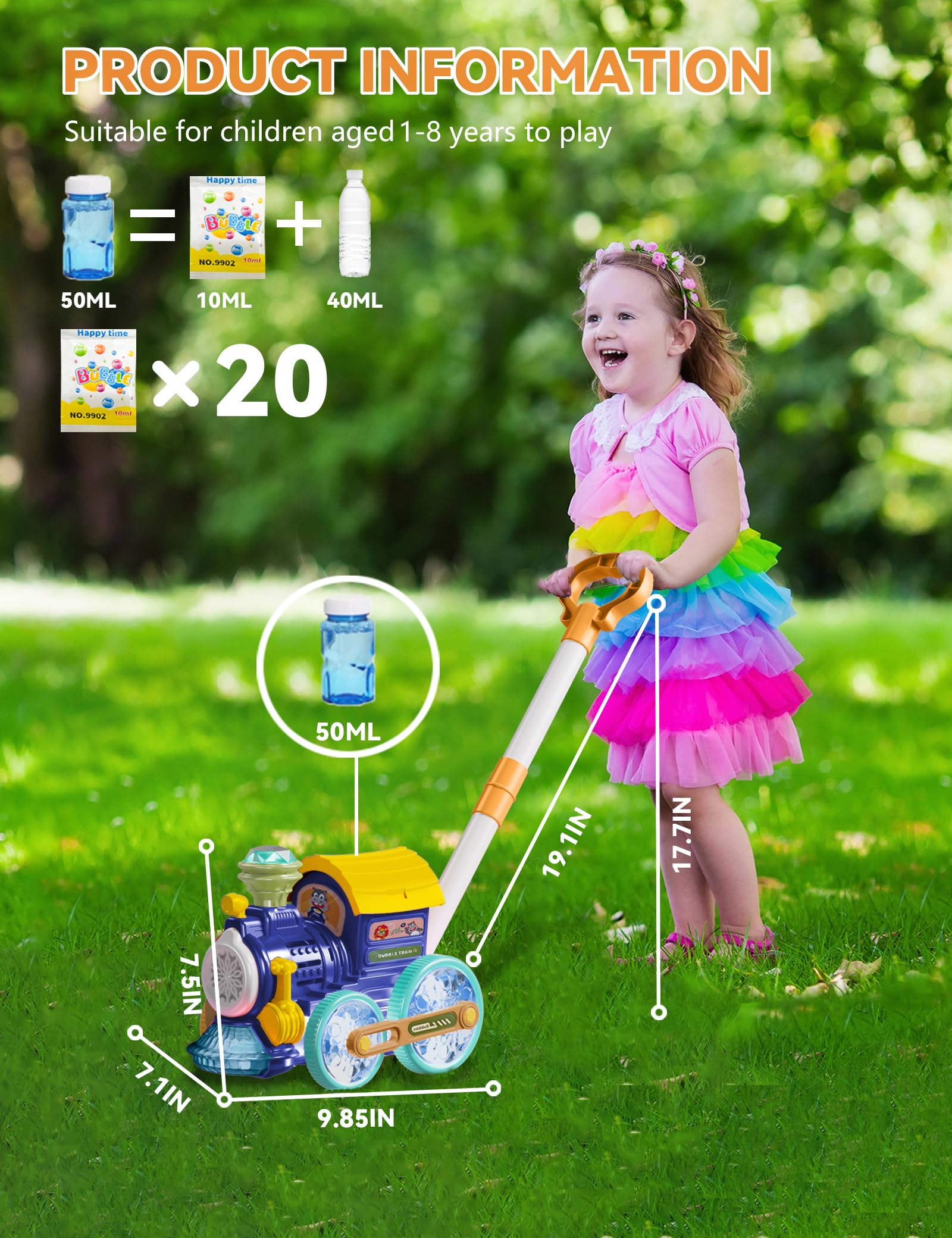 TI-TOO Bubble Lawn Mower Toddlers uses safe ABS construction