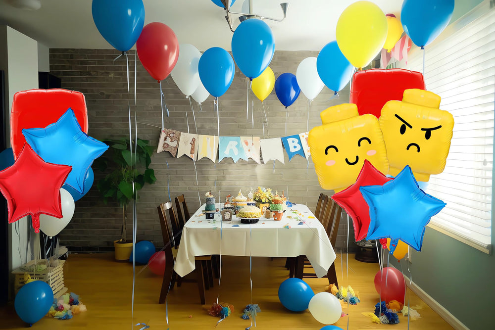 TiAaihion Building Block Balloons red square design adds bright accents for centerpieces.