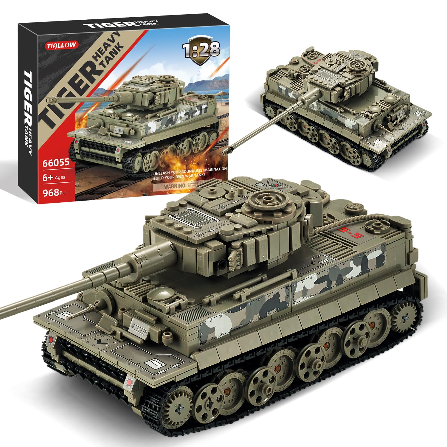 TIALLOW Tiger Tank 1:28 model for assembly and display, satisfying military model enthusiasts.