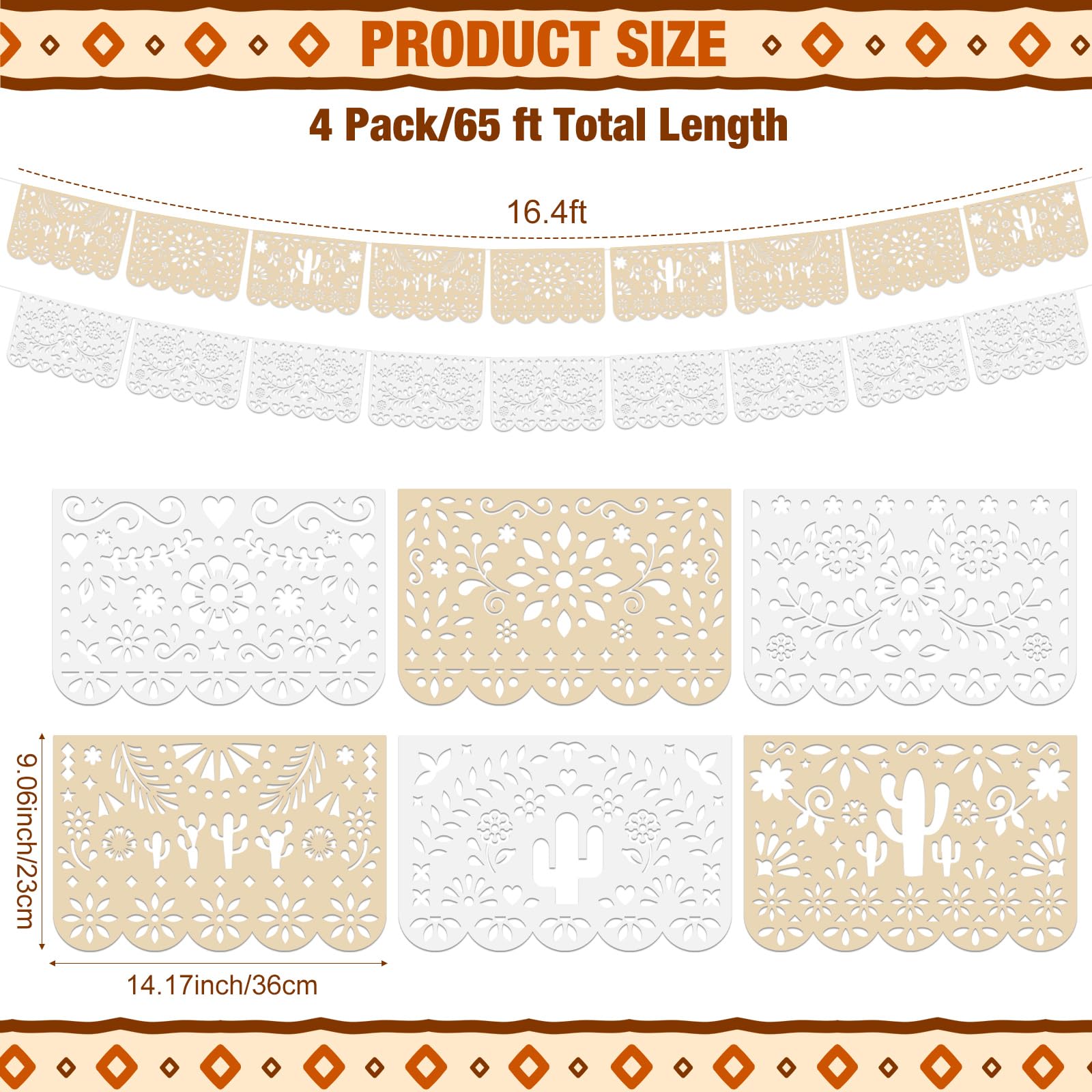 Tiamon cielito-lindo pattern banner in cream and white adds festive flair.