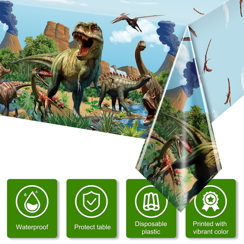 Tiamon dinosaur tablecloth close-up pattern blue shows sturdy plastic and vivid imagery
