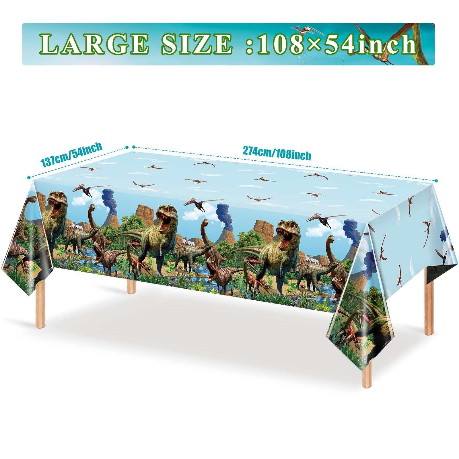 Tiamon dinosaur tablecloth forest pattern blue eases cleanup after playful celebrations