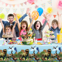 Tiamon dinosaur tablecloth kids party setup blue supports photos and fun memories