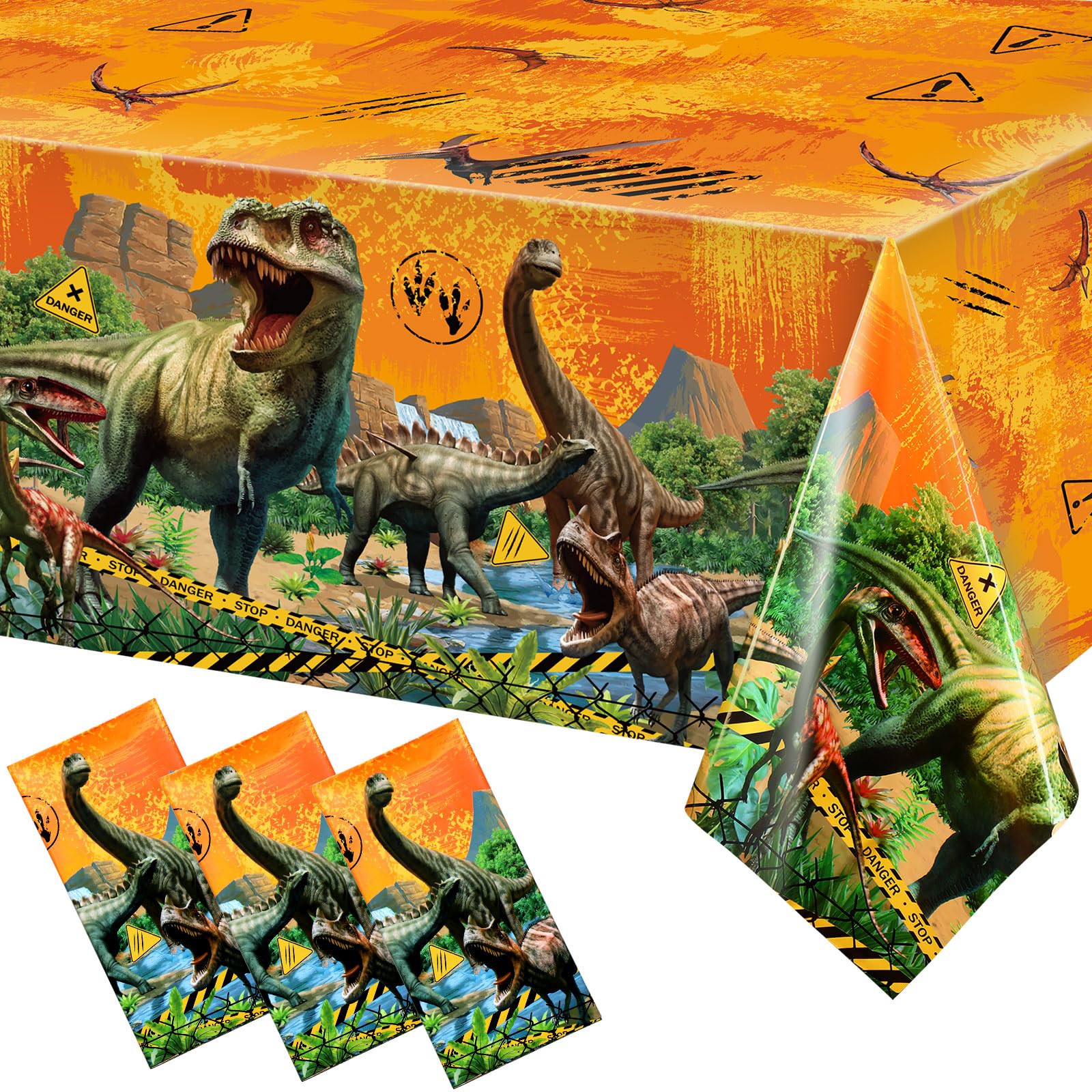 Tiamon dinosaur tablecloth in yellow protecting surfaces during kids' parties