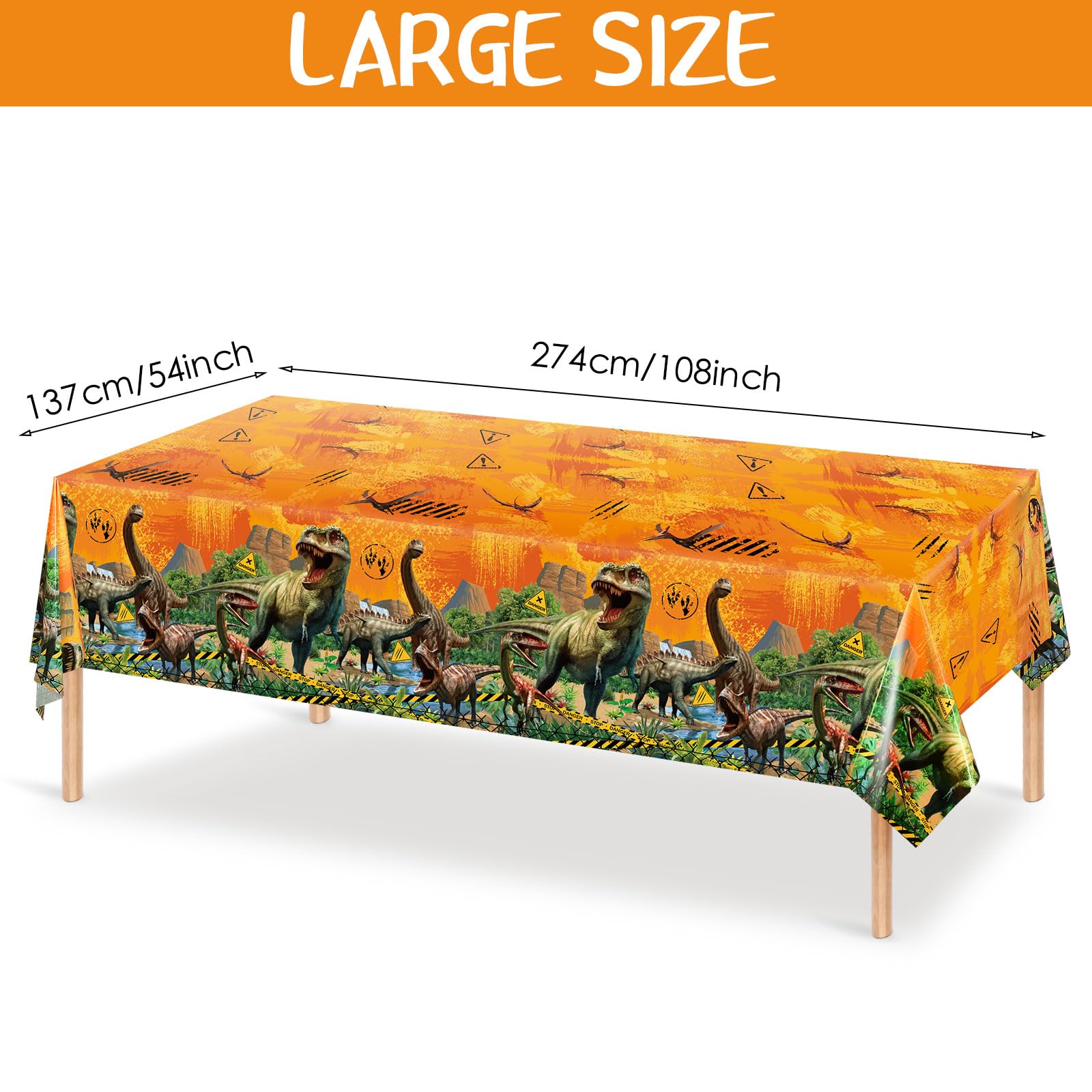 Tiamon yellow dinosaur tablecloth with vivid patterns for playful dining