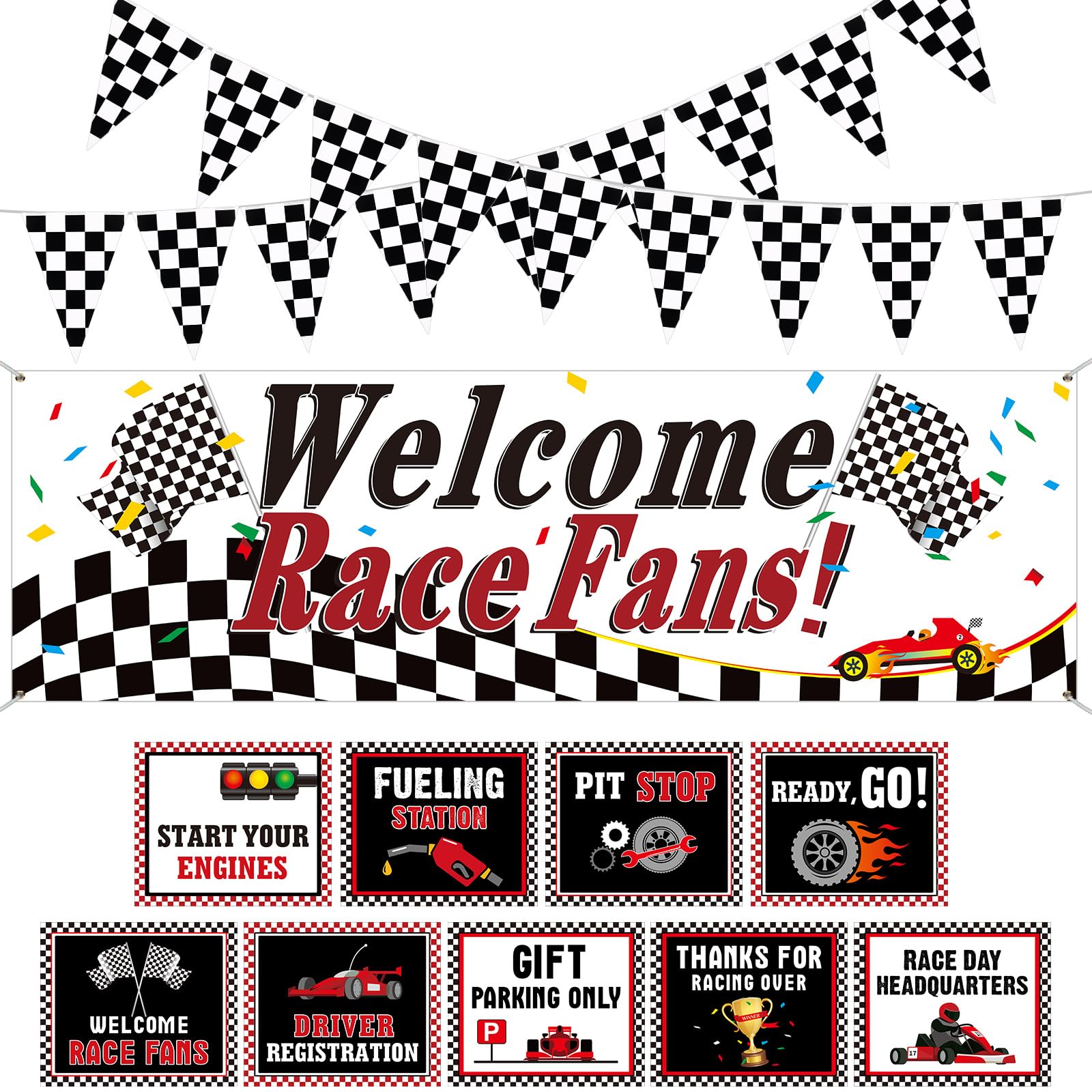 Tiamon racing car pennant banner 8ft adds vibrant race energy to any party backdrop