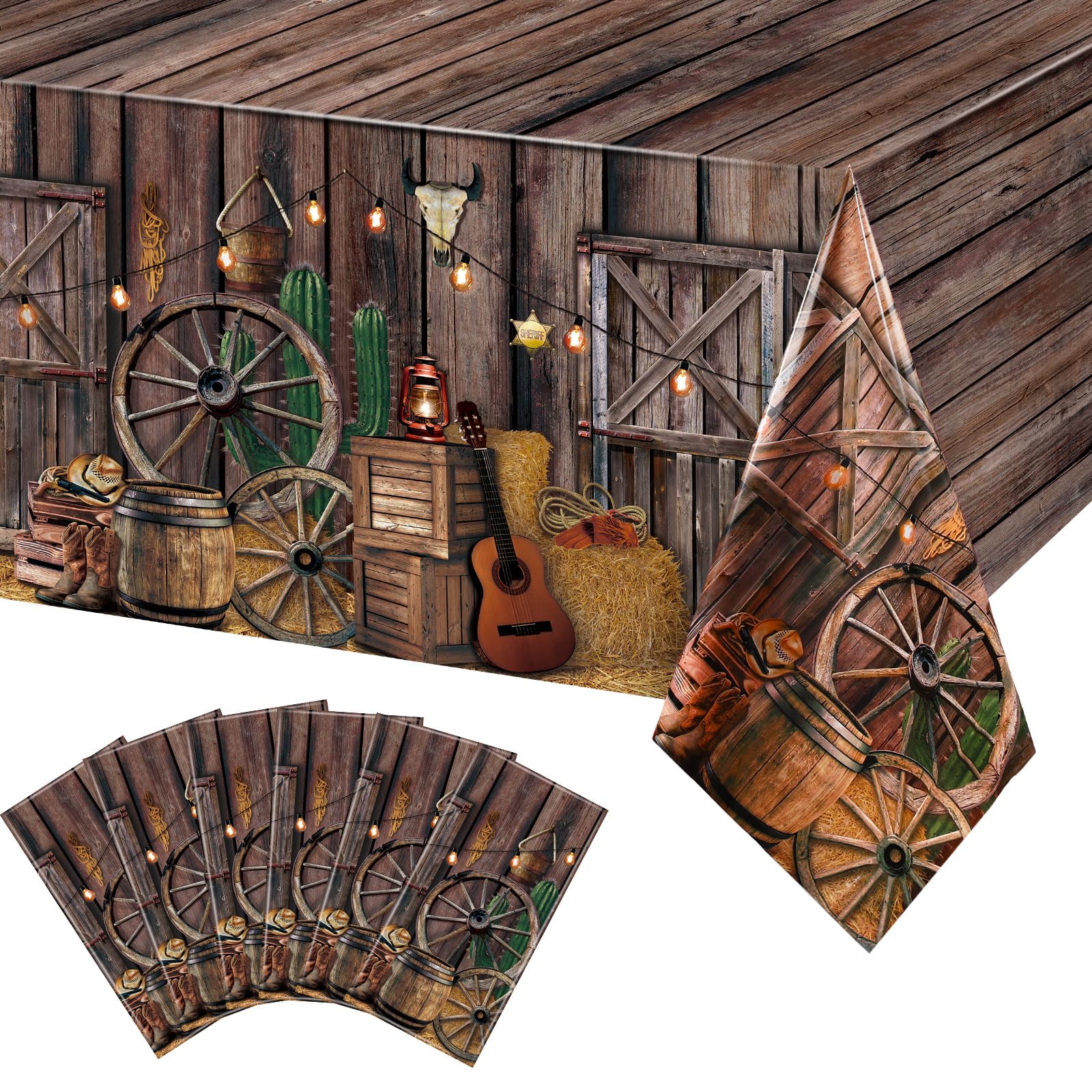 Tiamon western-cowboy tablecloth: durable protection for birthday parties.
