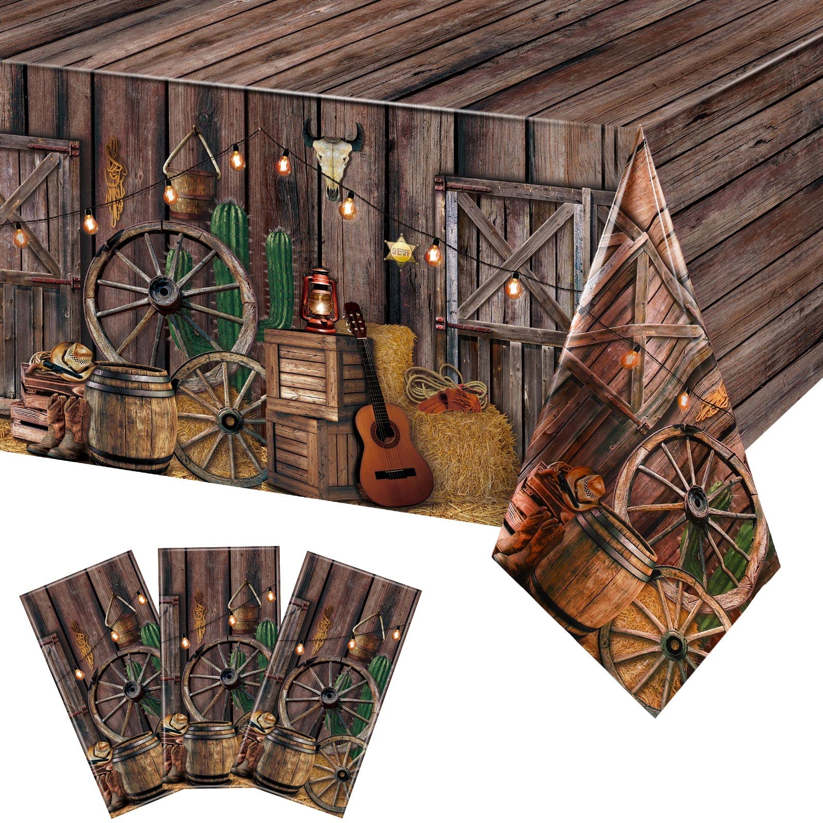 Tiamon western tablecloth pack provides large coverage for 6-8 guests at parties.