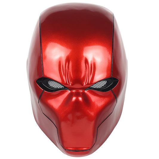 Tiangong red hood helmet with metallic finish, front view for striking cosplay