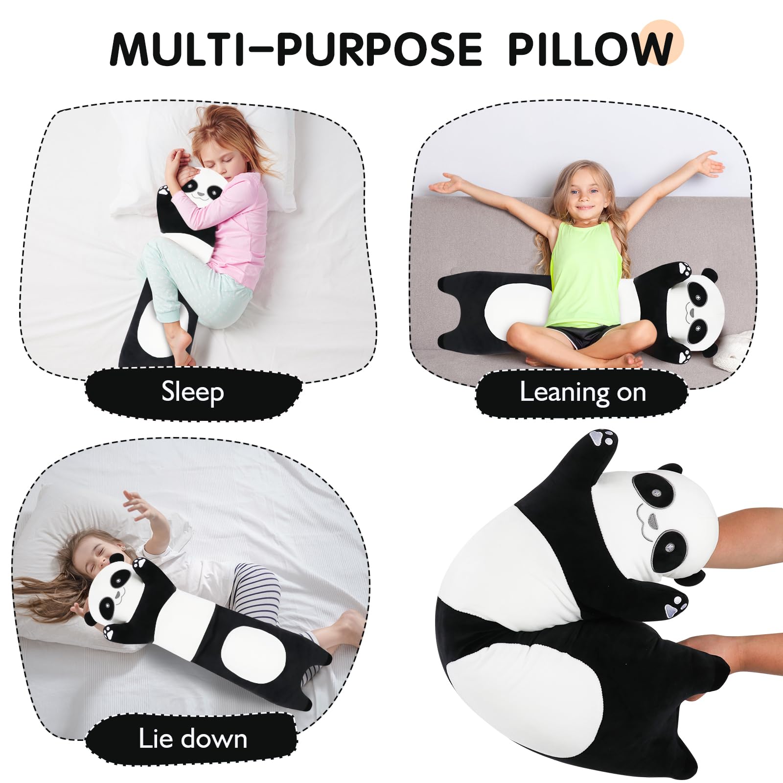Tianmihou panda plush 90cm on bed, perfect for night-time snuggles.
