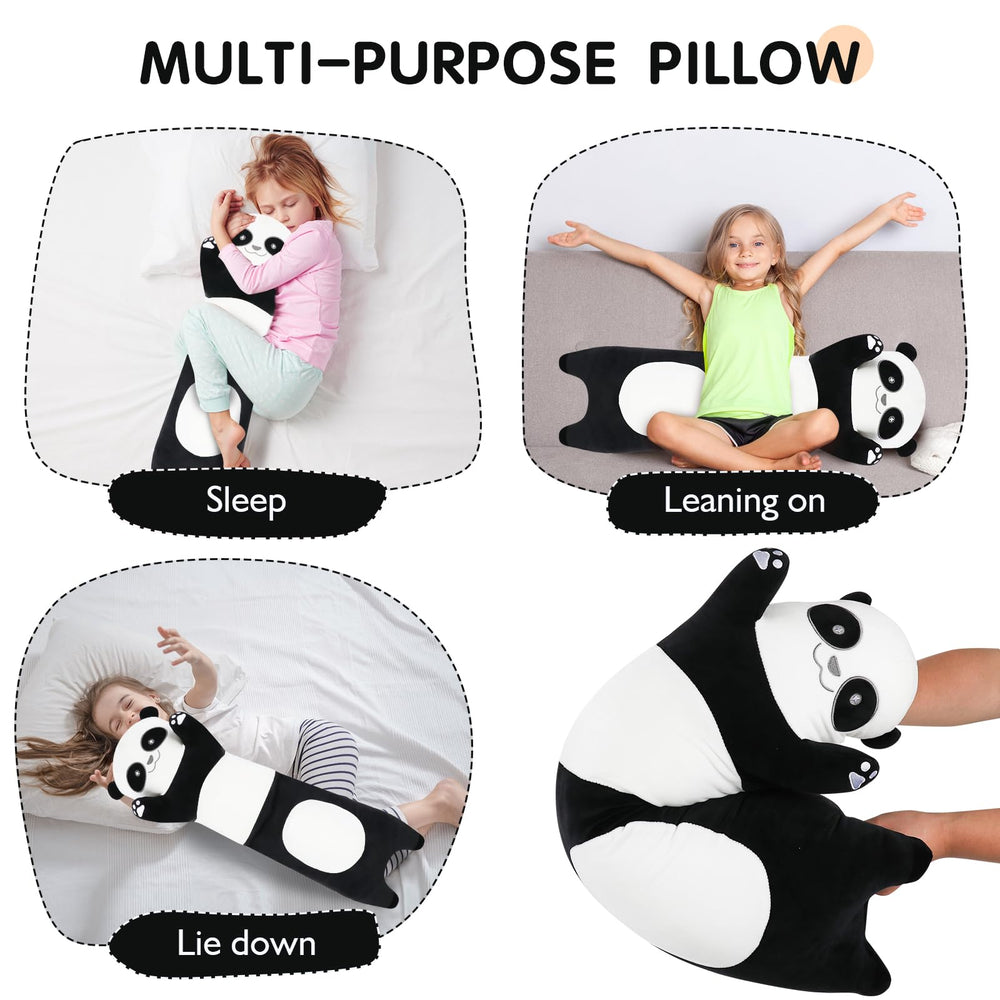 Tianmihou panda plush 90cm on bed, perfect for night-time snuggles.