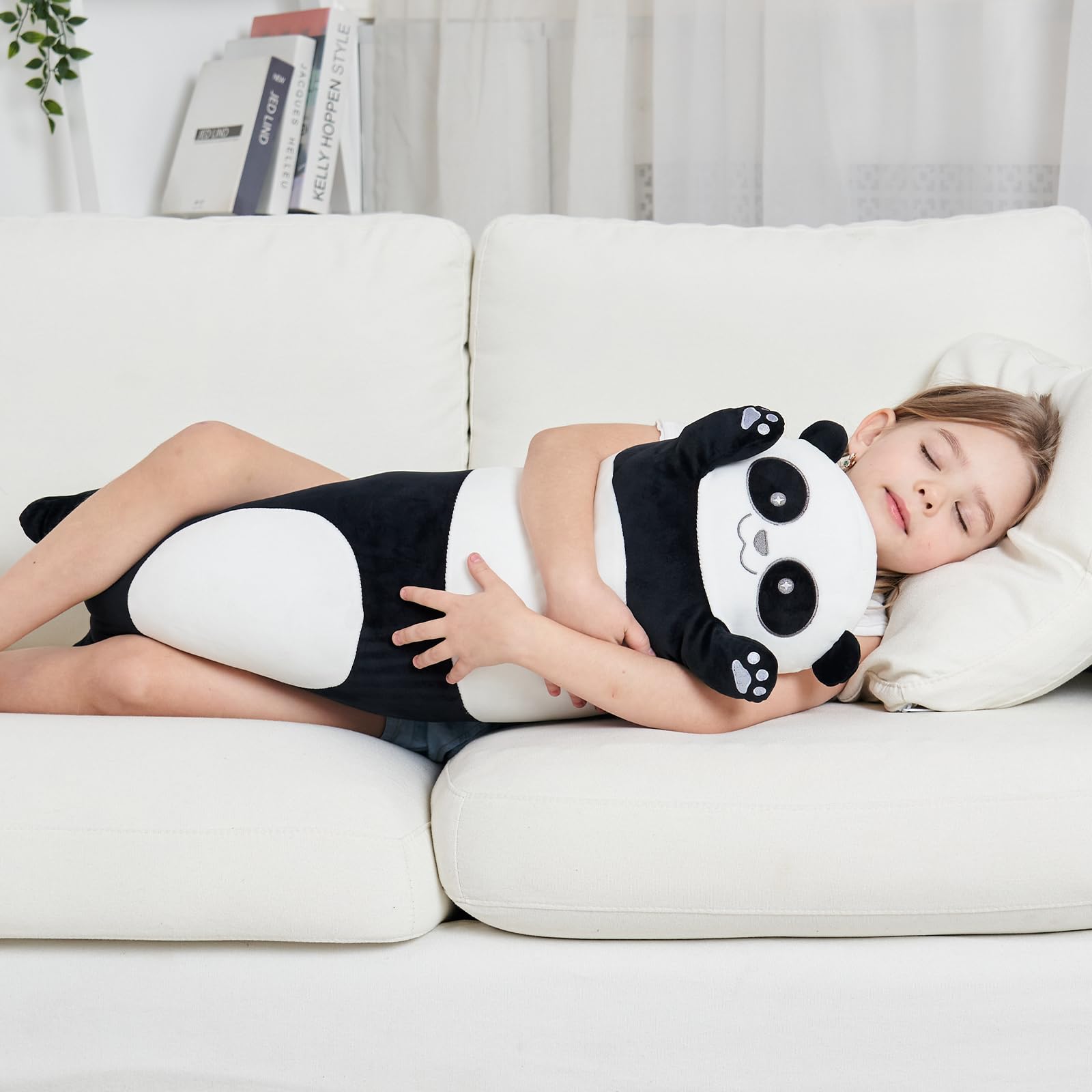 Tianmihou panda plush 90cm in kid's room, adds playful charm.