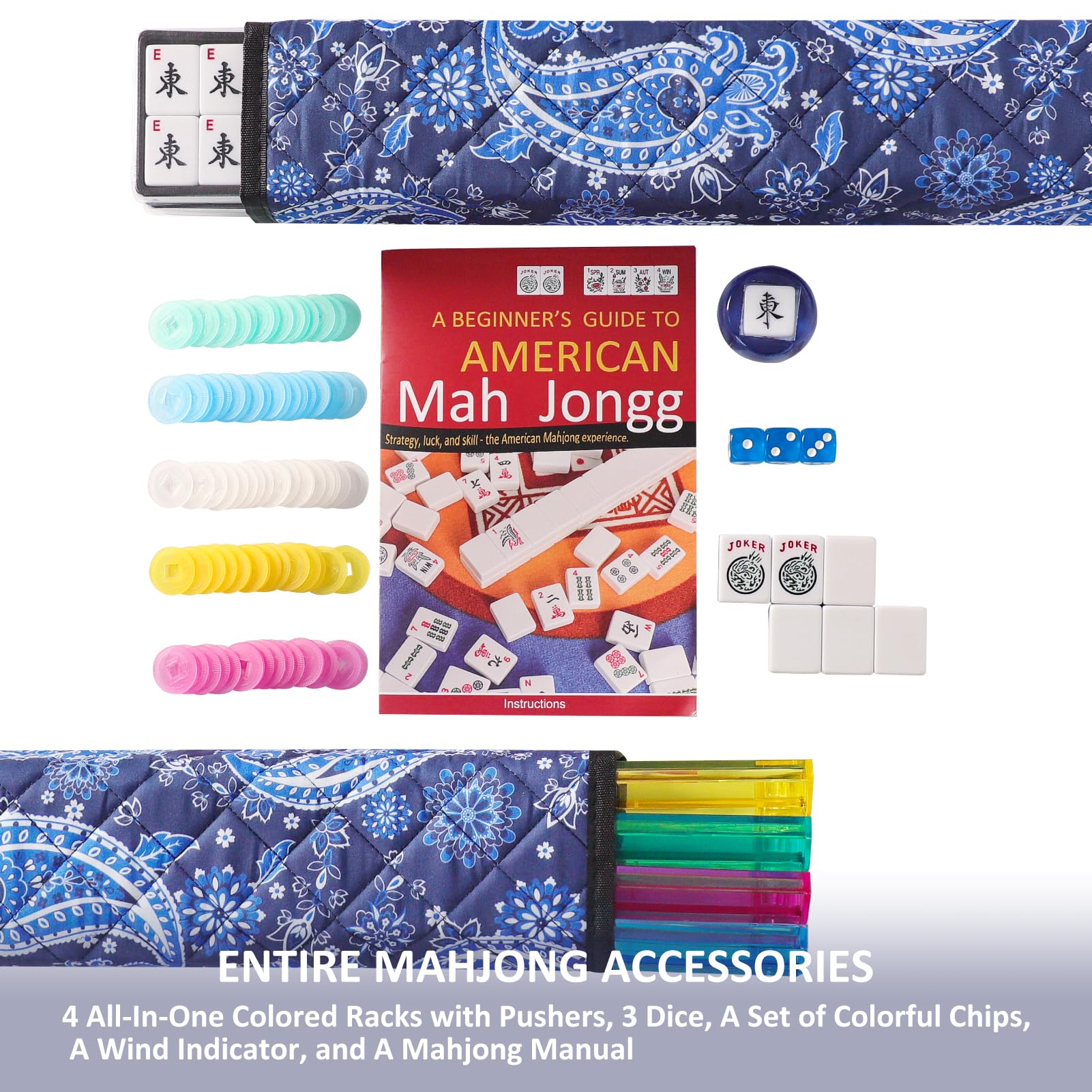 TIASUSAN blue bag with accessories keeps mahjong gear organized and portable.