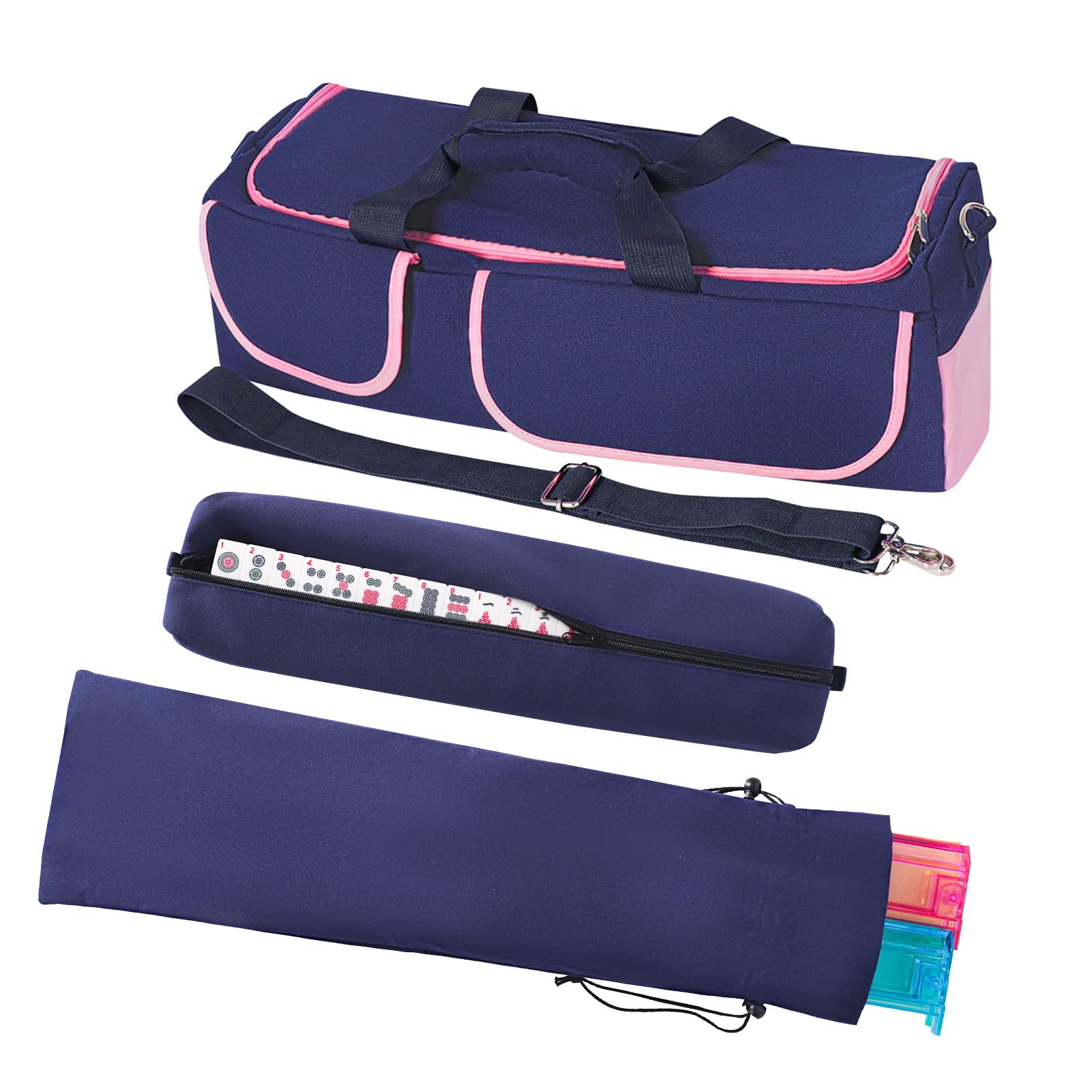 TIASUSAN Mahjong bag front view with full storage for tiles and racks