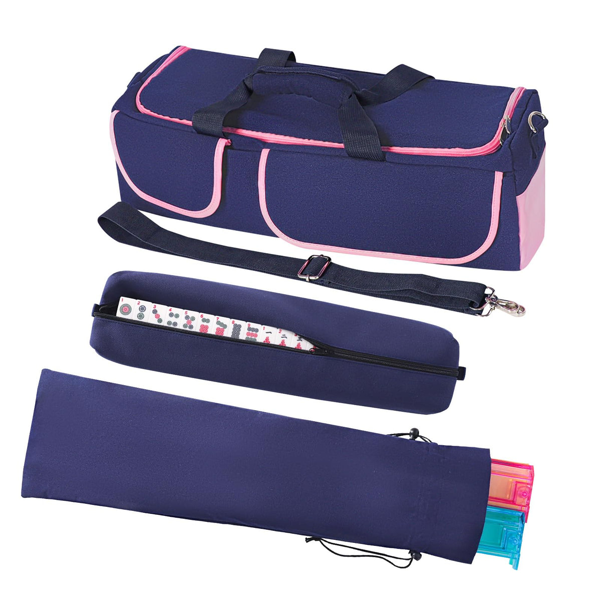 TIASUSAN Mahjong bag front view with full storage for tiles and racks