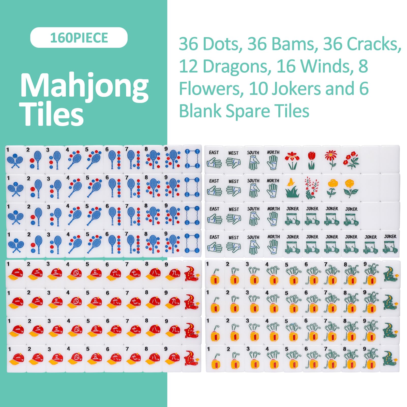 TIASUSAN full 160-tile set covers dots, bams, craks and honors.