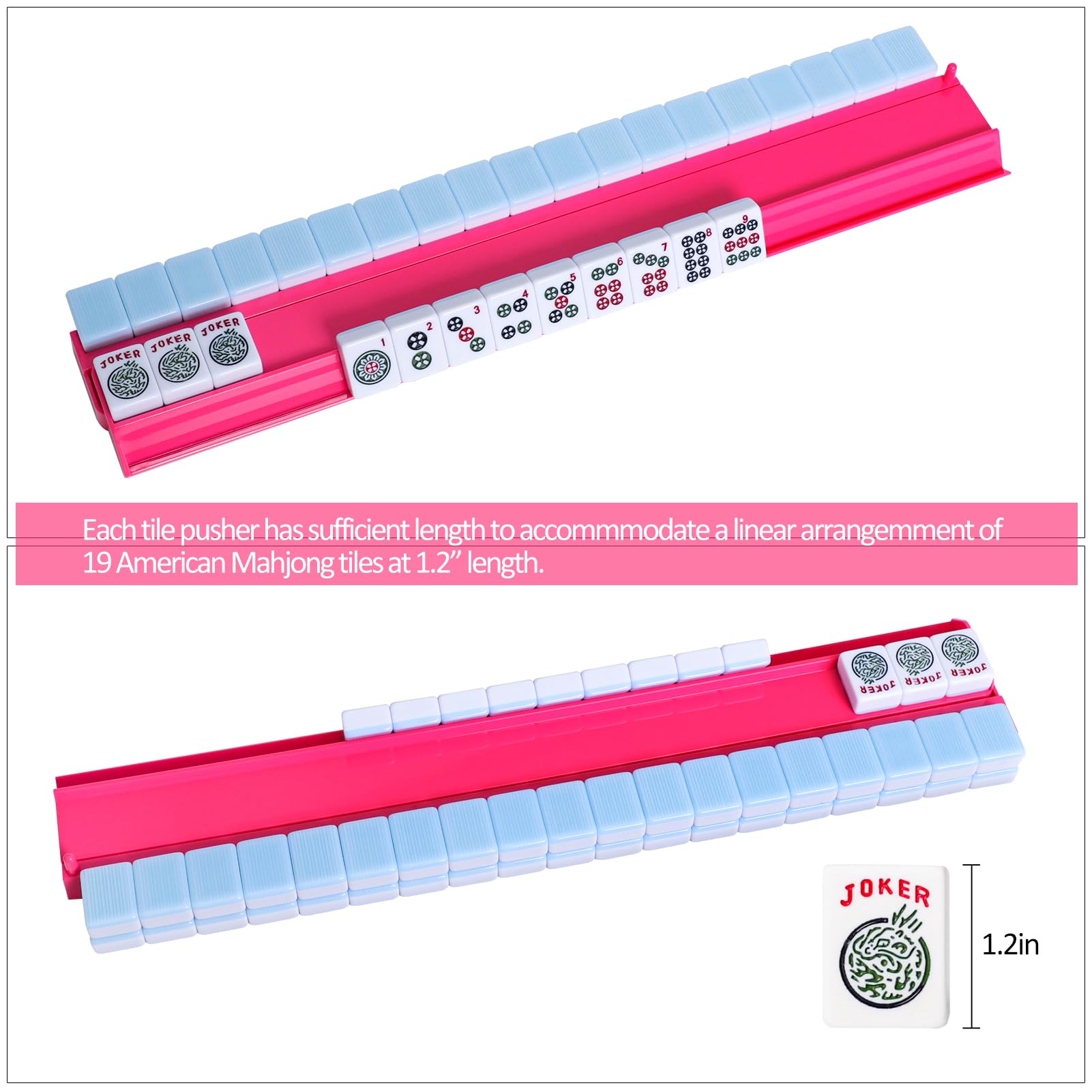 TIASUSAN Mahjong racks with pushers show compact dimensions for portable game nights.