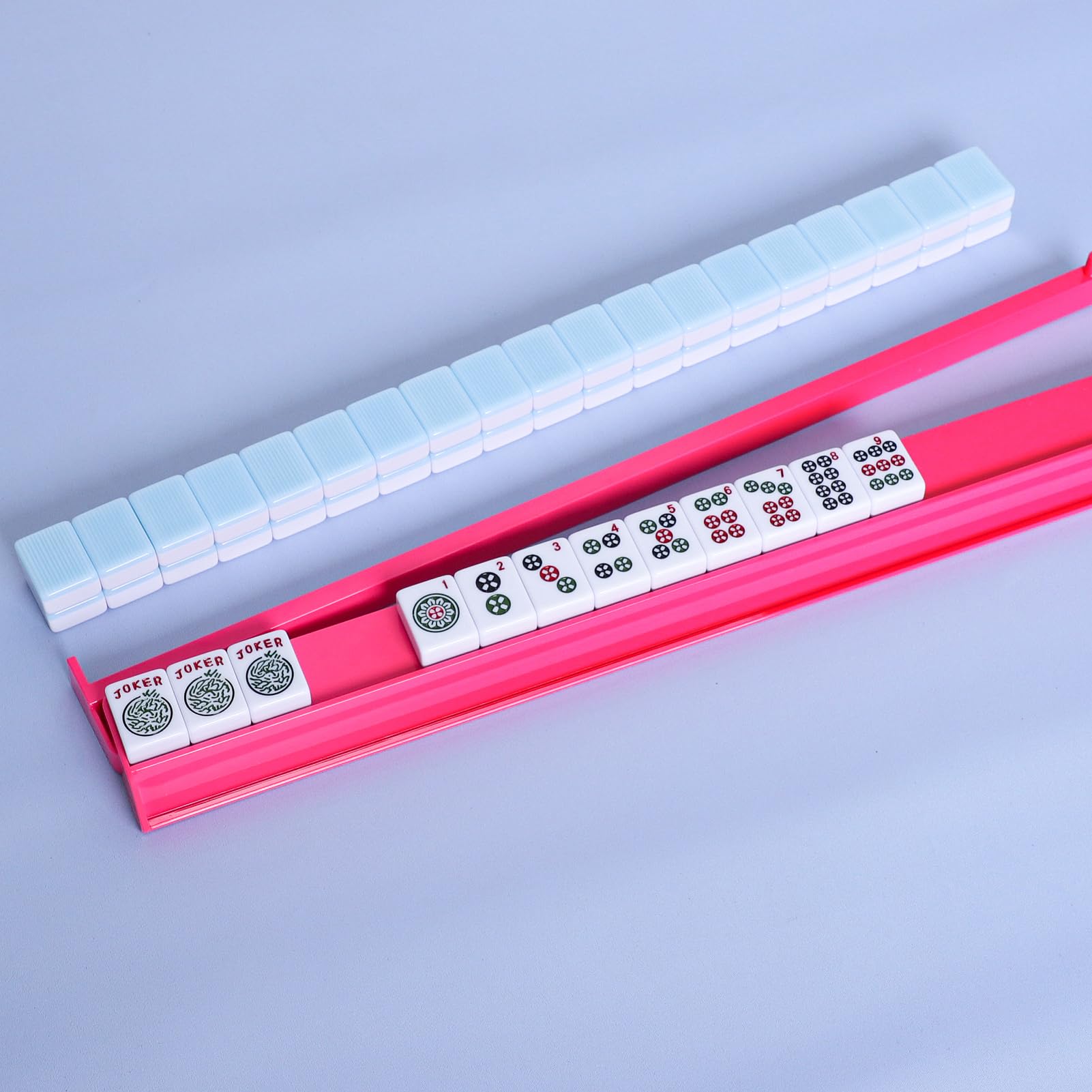 TIASUSAN Mahjong racks with pushers in use organize tiles during gameplay.