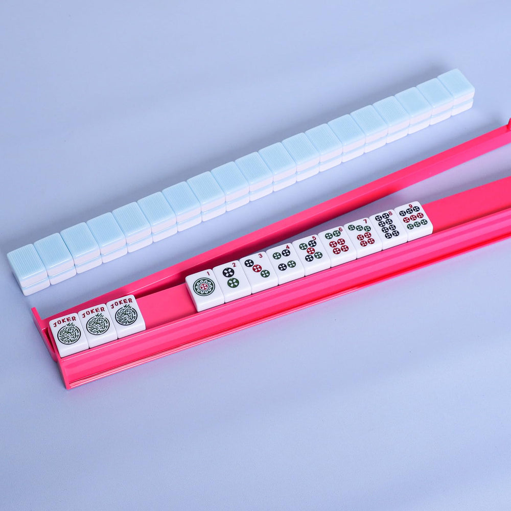 TIASUSAN Mahjong racks with pushers in use organize tiles during gameplay.