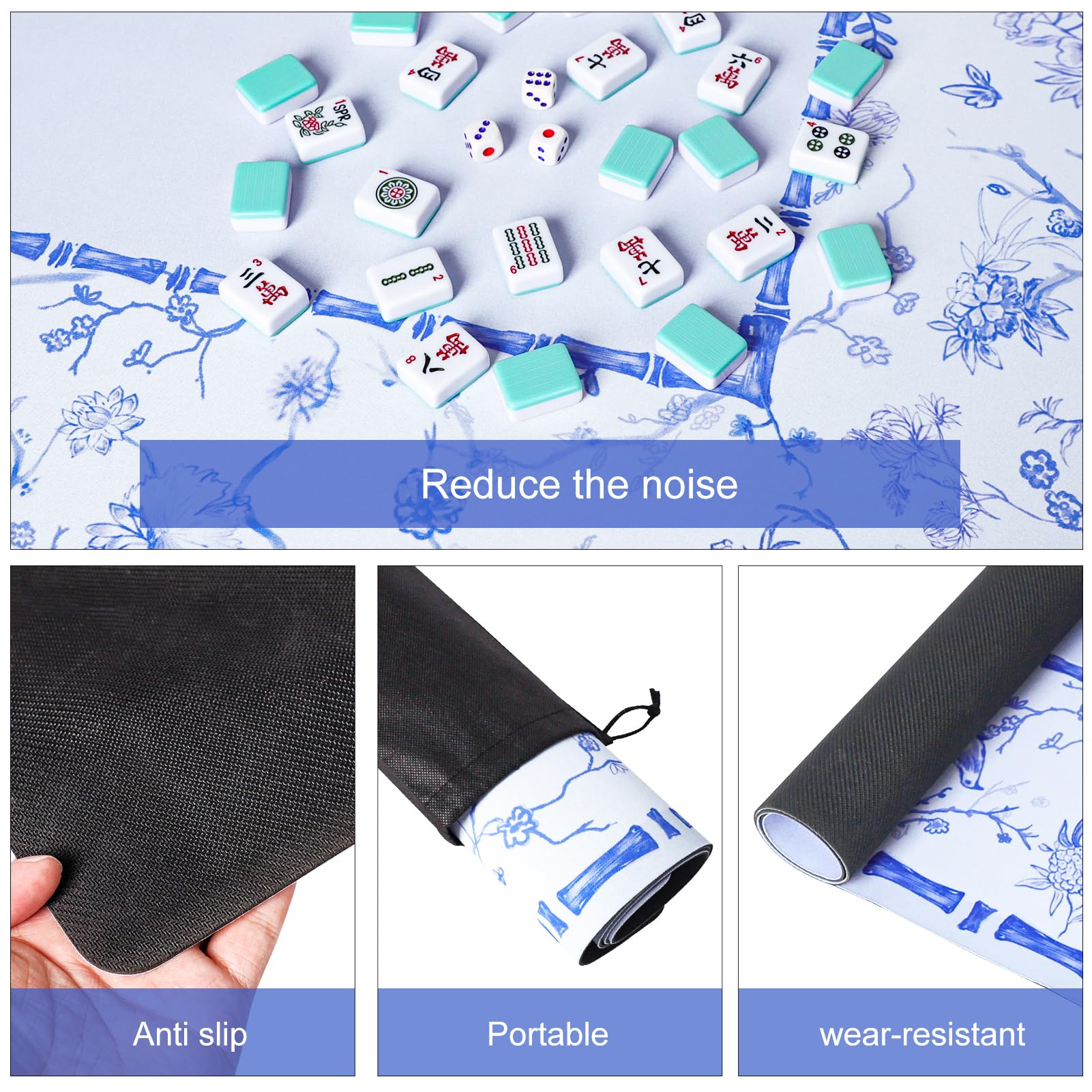 TIASUSAN noise-reducing surface minimizes tile clatter during games.