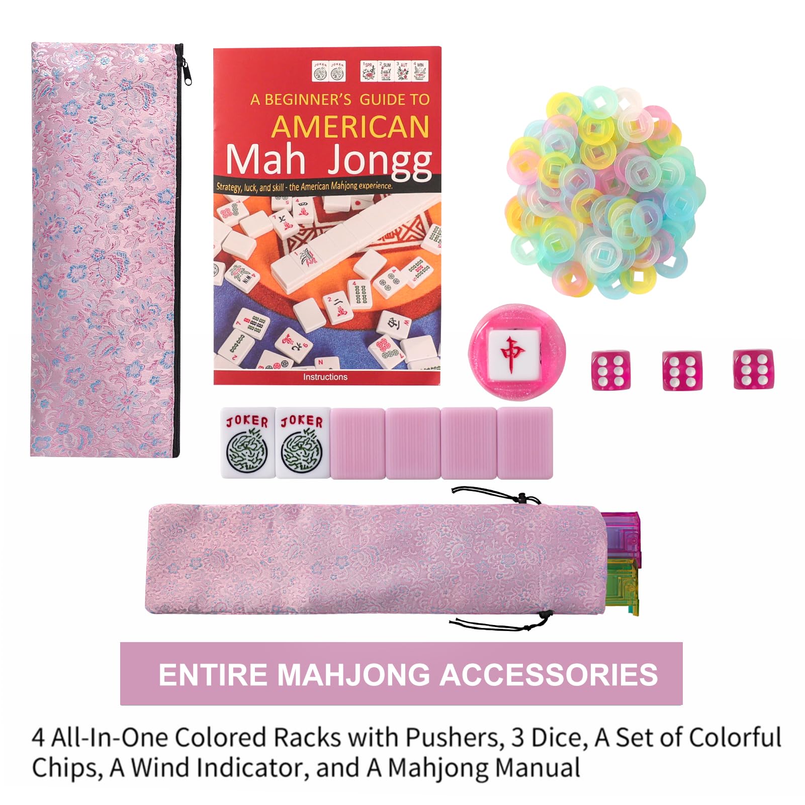 TIASUSAN pink mahjong set shown in the bag for easy portability and storage.