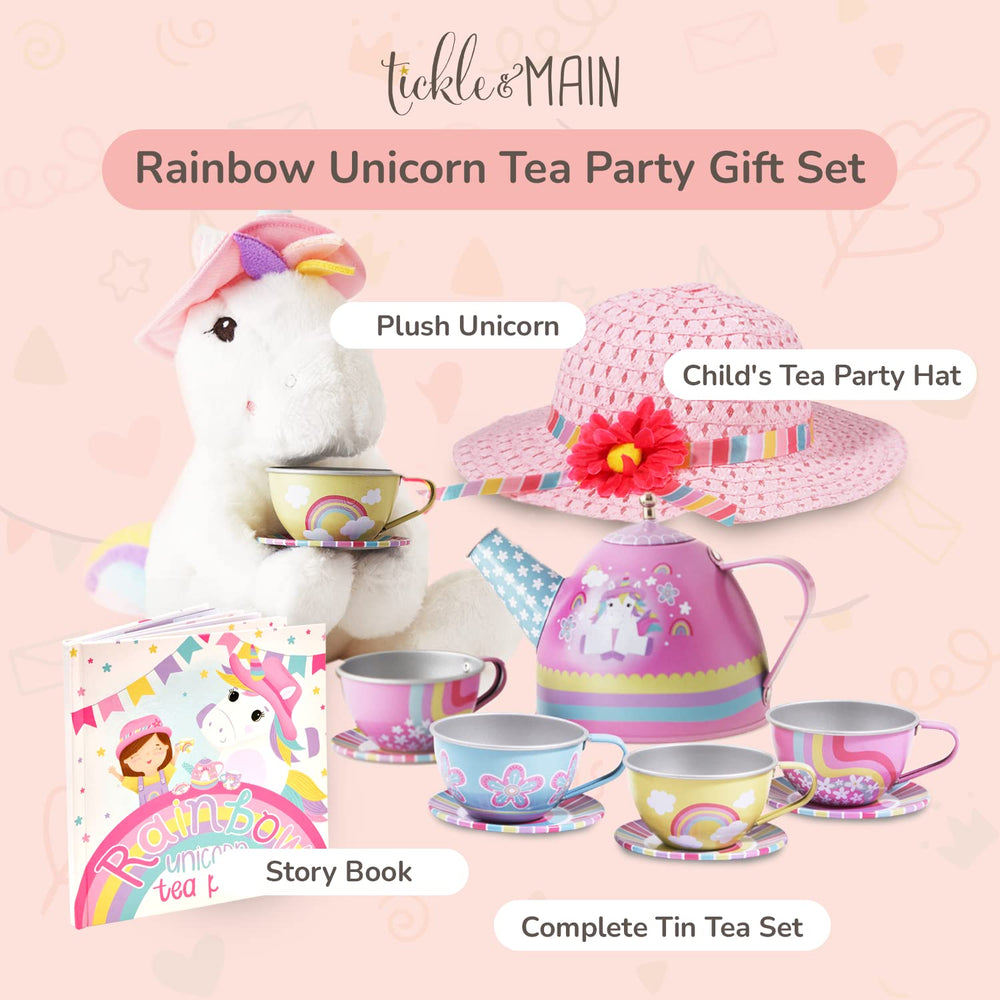 Tickle and Main plush tea party set rainbow cups invite kid-sized pretend tea parties