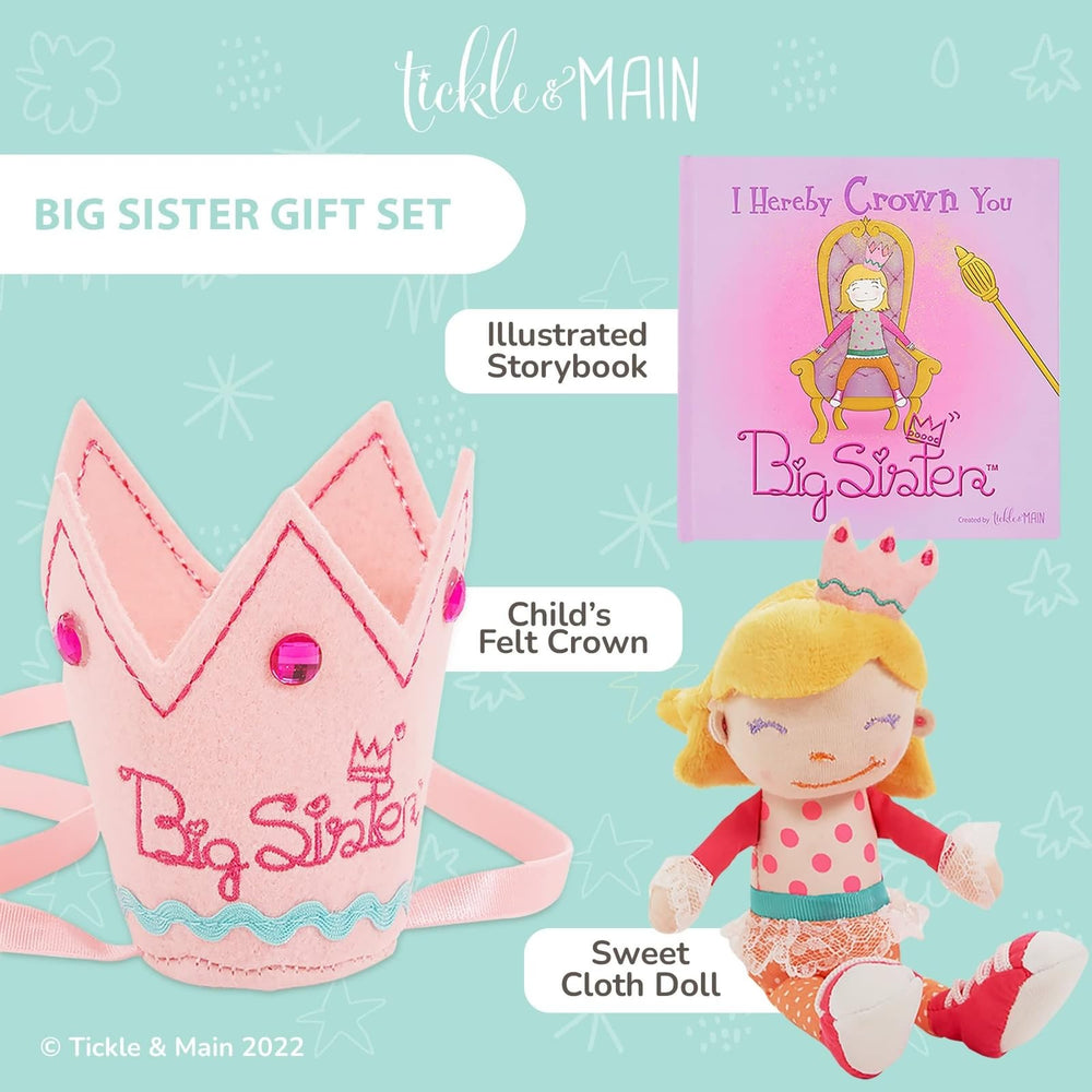 Tickle & Main big sister gift set doll-8-inch highlights a cuddly companion for nurturing play.