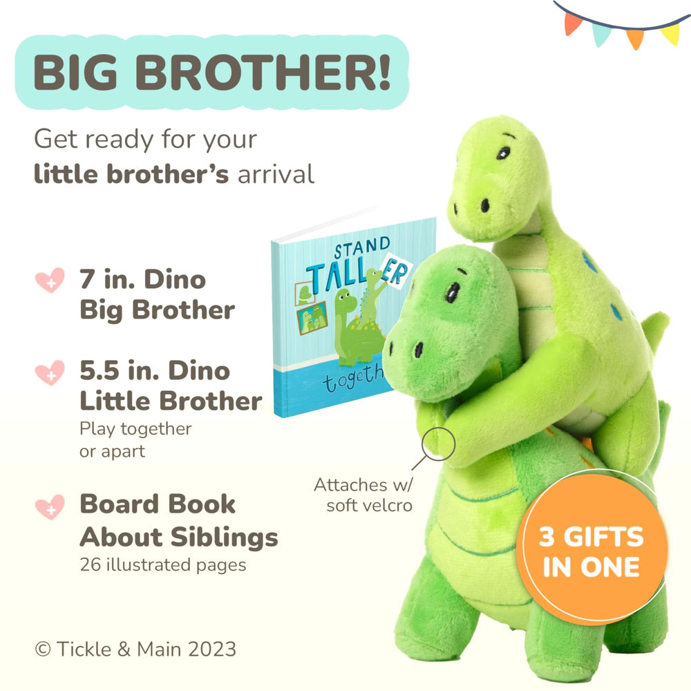 Tickle & Main big brother dinosaur plush close-up highlights soft fabric and huggable design.