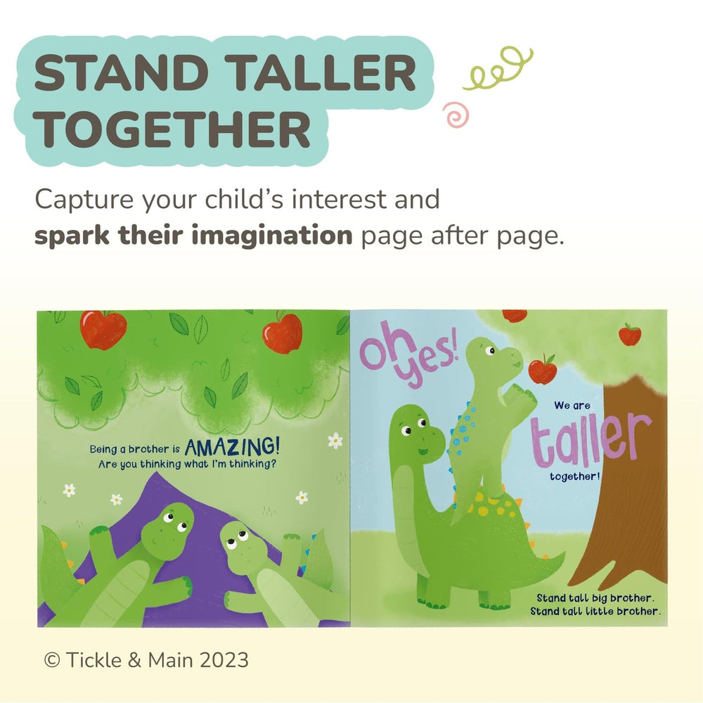 Tickle & Main little brother dinosaur plush offers a friendly companion for toddler storytelling.