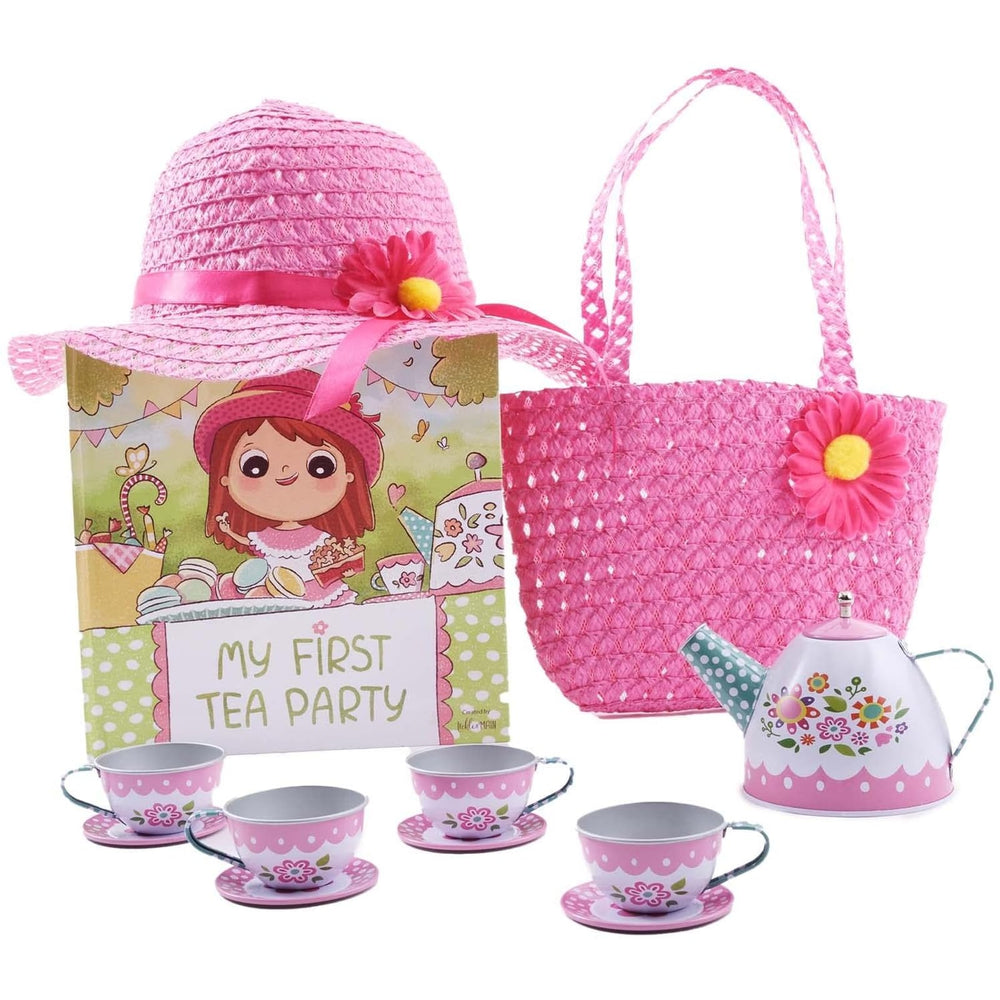 Tickle & Main tin with pink floral design invites imaginative tea parties and pretend play.