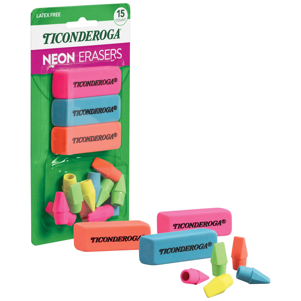 Ticonderoga neon erasers latex-free option for sensitive hands