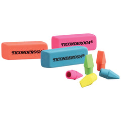 Ticonderoga neon erasers on notebook demonstrate practical erasing
