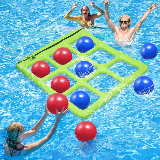 TicTac Shot board inflated on water for active pool play.