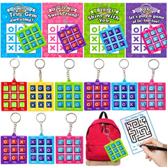 Tidesiok valentines tic-tac-toe keychains attached to classroom cards for exchanges.