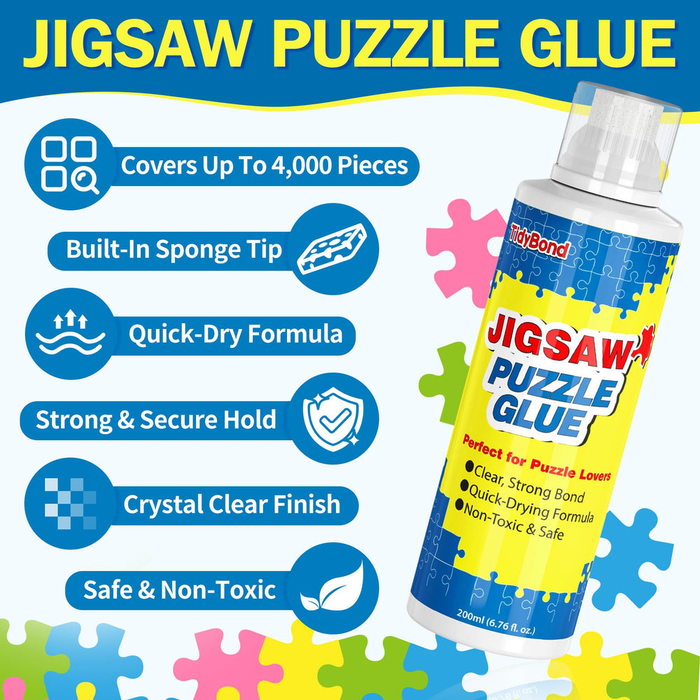 Tidybond puzzle glue sponge-tip application enables smooth coverage