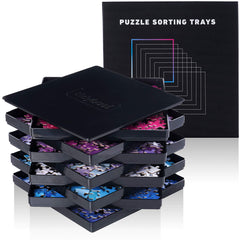 TIDYBOSS 8-piece puzzle trays with lid for organized sorting and secure transport.